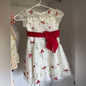 Floral Embroidered little girl Dress with Red Bow